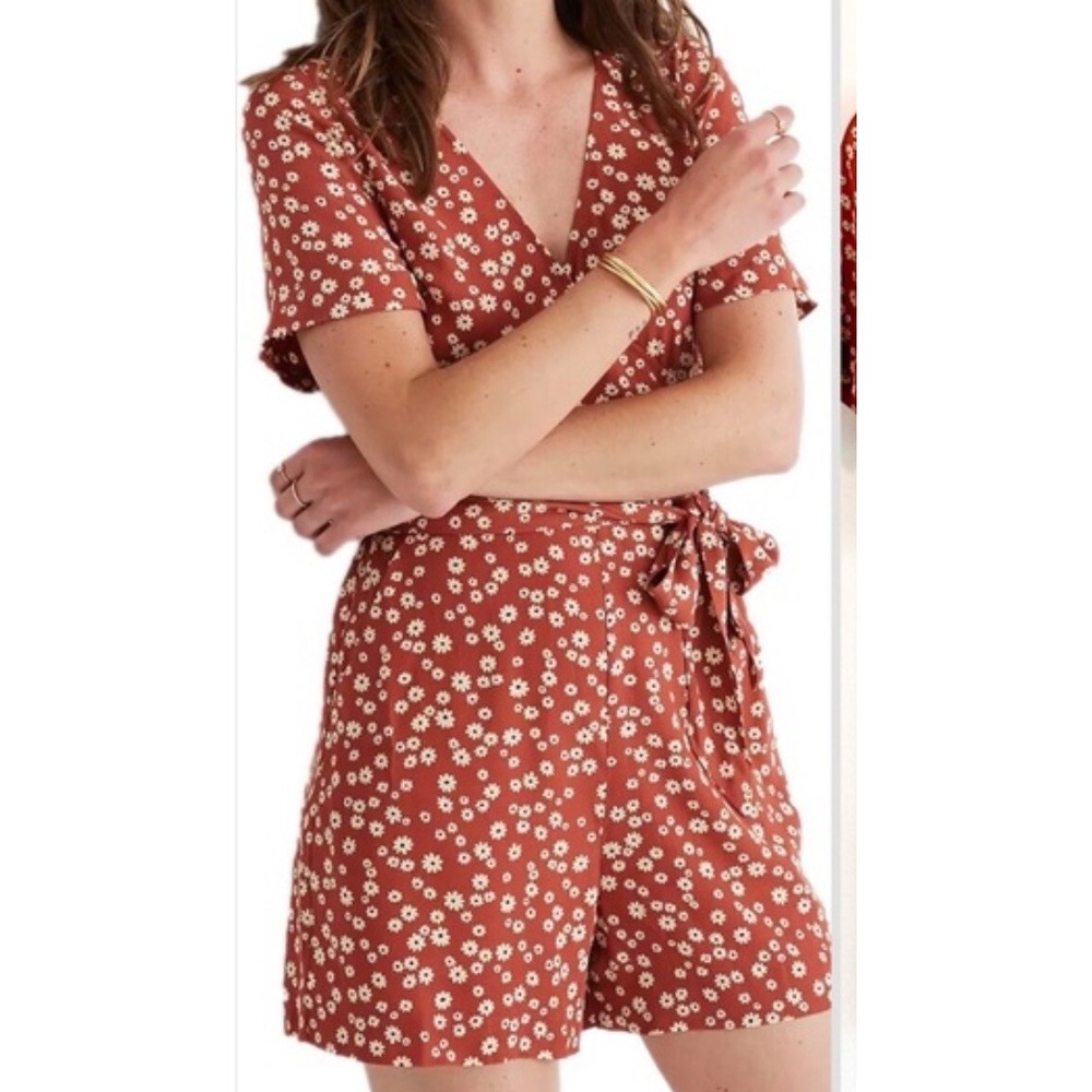 Madewell Mini Daisy Wrap-Front Romper Summer Casual Preppy Vacation 00